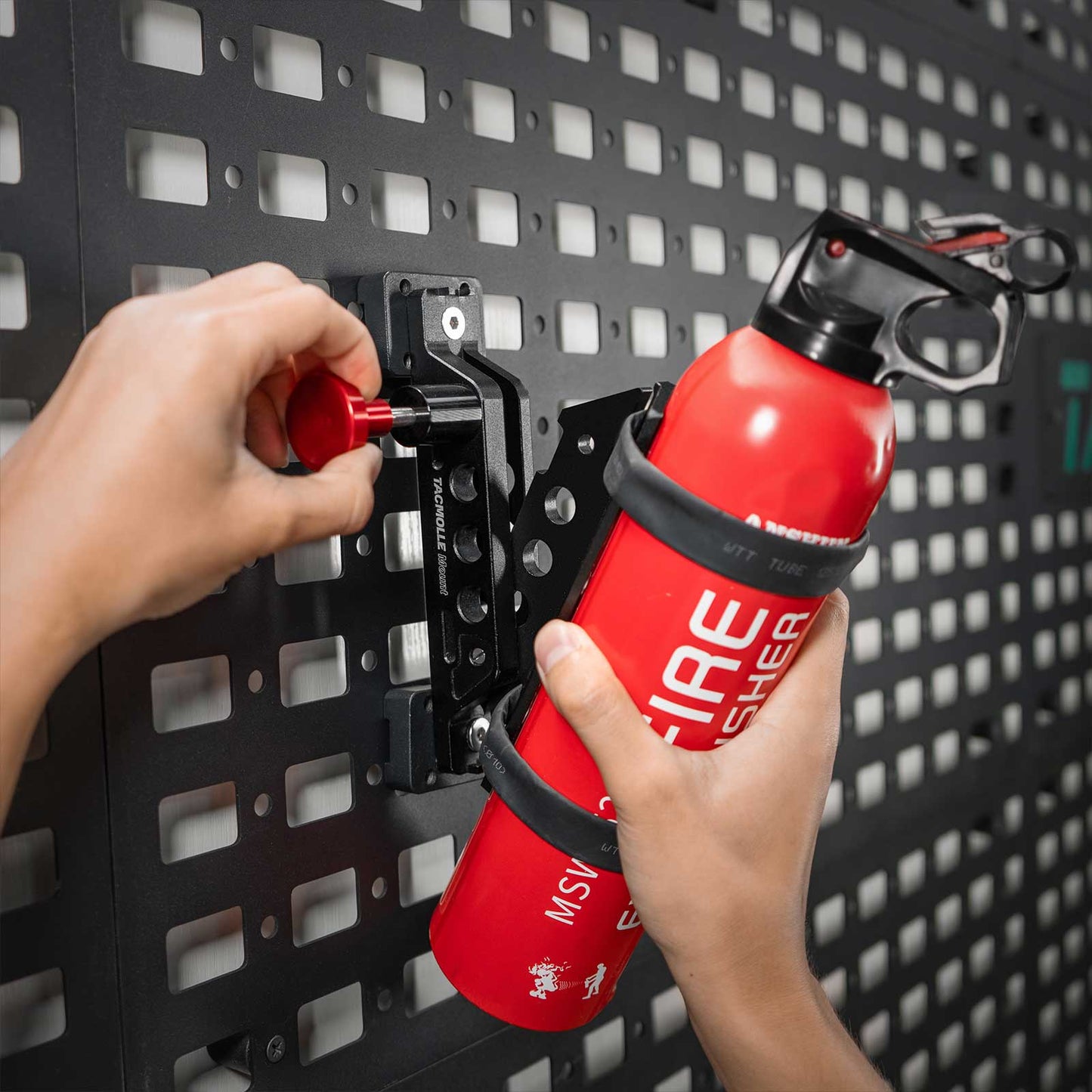 Quick Release Fire Extinguisher Mount for Tactical Rigid MOLLE Panel