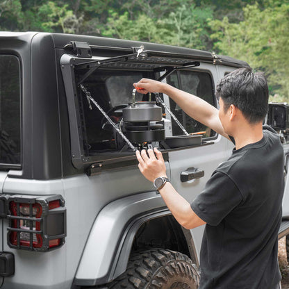 TACMOLLE Malantaŭa Flanka Fenestra Stokskatolo kun Kaŝita Tablo, Konvenas por Jeep Wrangler JL 2018-2024