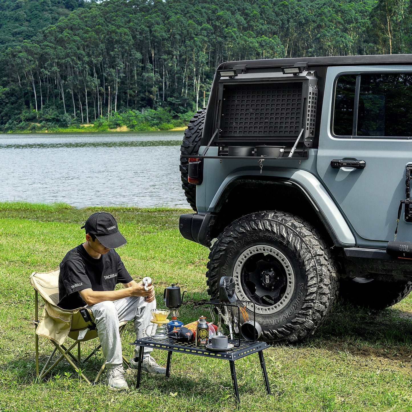 Rear Side Window Storage Box with Concealed Table for Jeep Wrangler JL 2018-2024