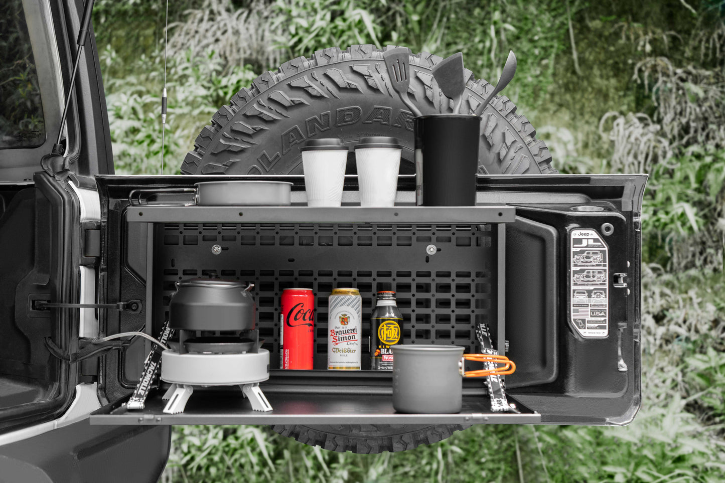 TACMOLLE Malantaŭa Flanka Fenestra Stokskatolo kun Kaŝita Tablo, Konvenas por Jeep Wrangler JL 2018-2024