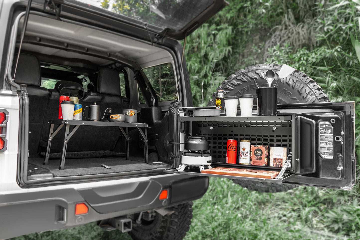 TACMOLLE Malantaŭa Flanka Fenestra Stokskatolo kun Kaŝita Tablo, Konvenas por Jeep Wrangler JL 2018-2024