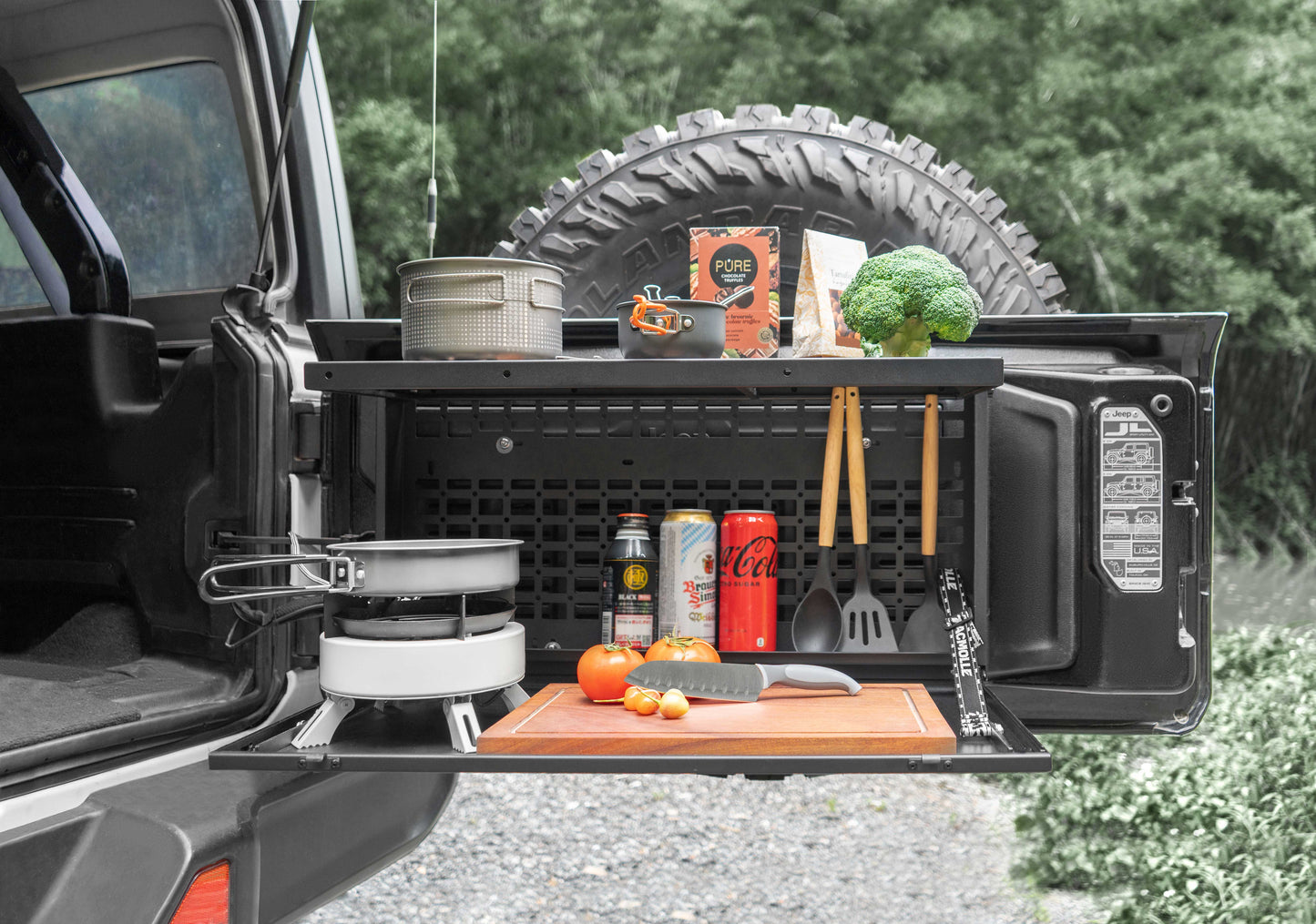 TACMOLLE Malantaŭa Flanka Fenestra Stokskatolo kun Kaŝita Tablo, Konvenas por Jeep Wrangler JL 2018-2024