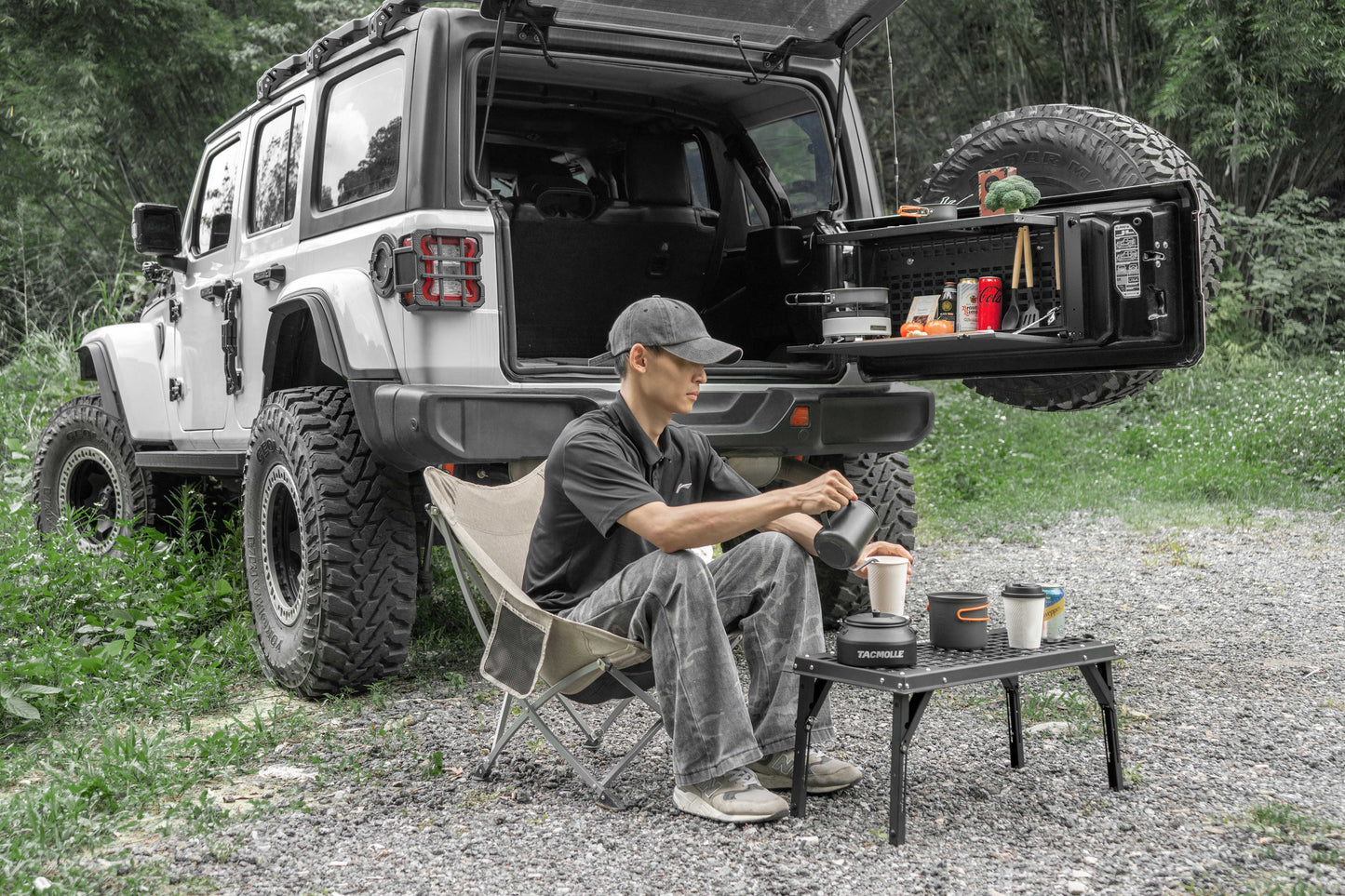 TACMOLLE Malantaŭa Flanka Fenestra Stokskatolo kun Kaŝita Tablo, Konvenas por Jeep Wrangler JL 2018-2024