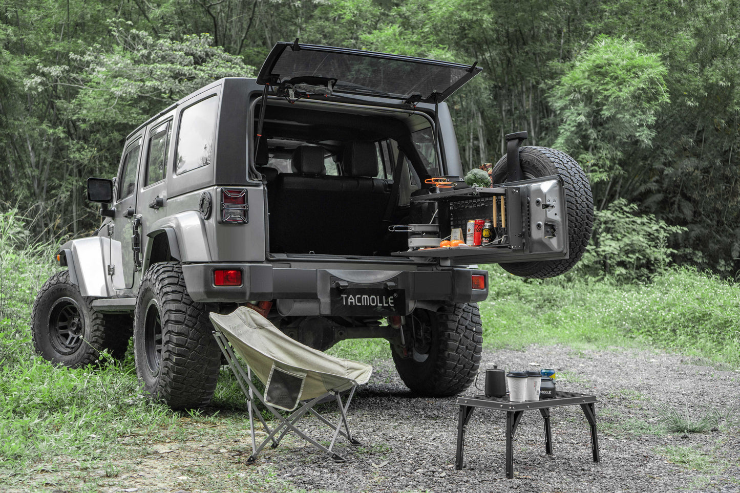 TACMOLLE Malantaŭa Flanka Fenestra Stokskatolo kun Kaŝita Tablo, Konvenas por Jeep Wrangler JL 2018-2024