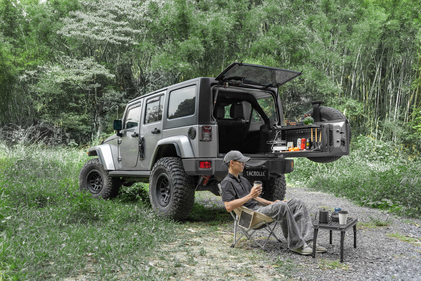 TACMOLLE Malantaŭa Flanka Fenestra Stokskatolo kun Kaŝita Tablo, Konvenas por Jeep Wrangler JL 2018-2024