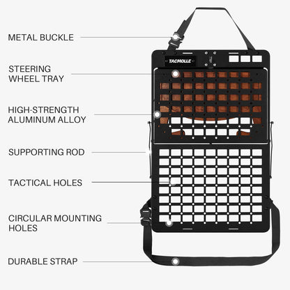 Tactical Seat Back Organizer with Tray & Steering Wheel Tray for Vehicle