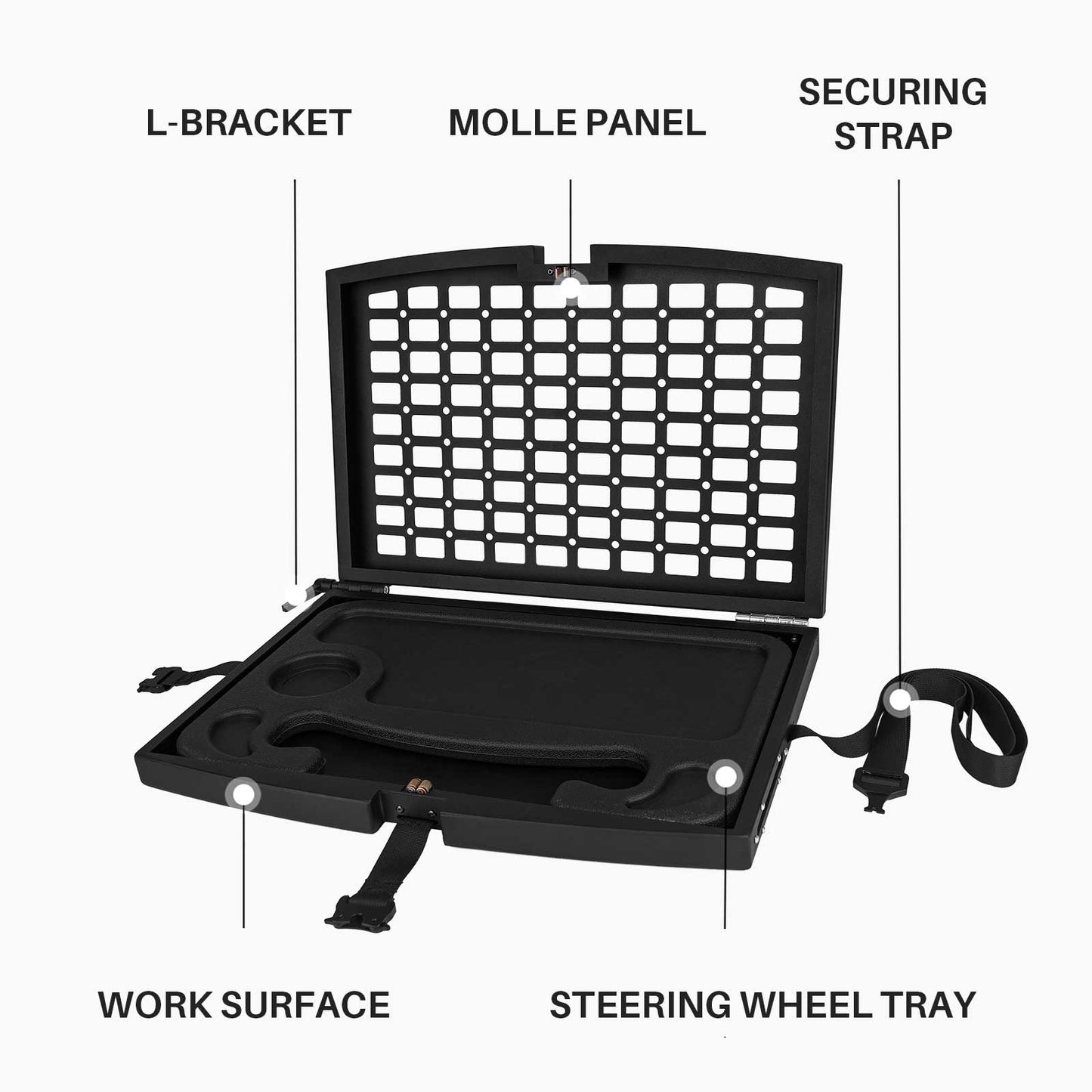 Tactical Seat Organizer with Tray & Steering Wheel Tray for Vehicle